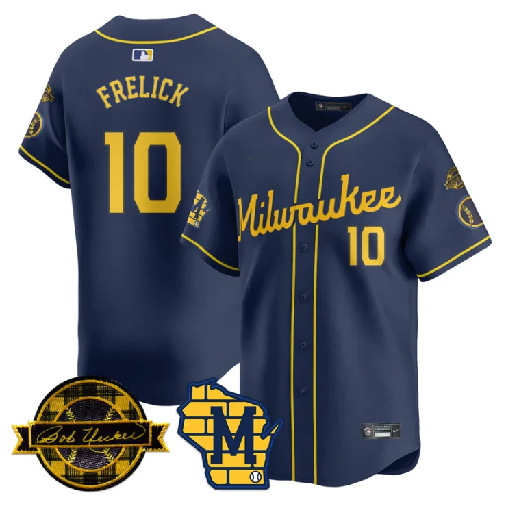 Sal Frelick Jersey #10 Milwaukee Brewers 2025 Limited Bob Uecker Patch Stitched Navy by My Store