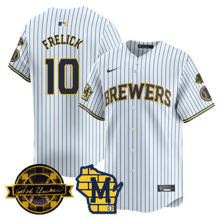 Sal Frelick Jersey #10 Milwaukee Brewers 2025 Limited Bob Uecker Patch Stitched White by My Store