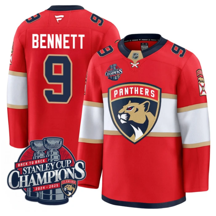 Sam Bennett Jersey #9 Florida Panthers 2025 Stanley Cup Back To Back Red by Hockey David