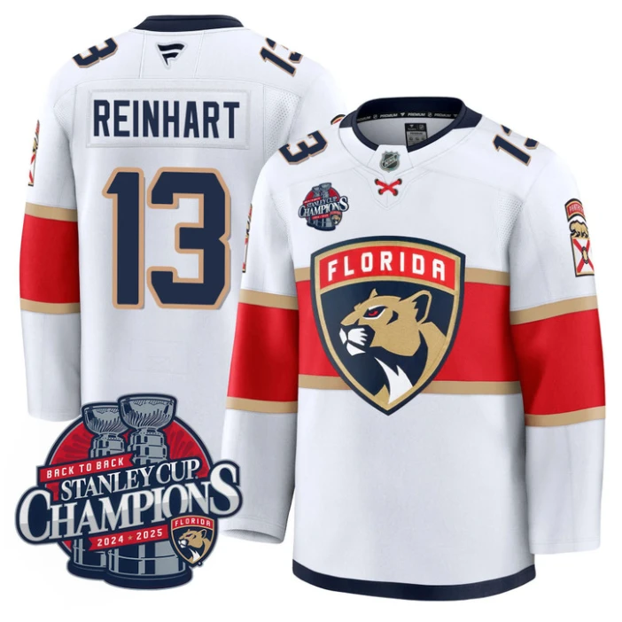 Sam Reinhart Jersey #13 Florida Panthers 2025 Stanley Cup Back To Back White by Hockey David