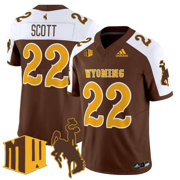 Sam Scott Jersey #22 Wyoming Cowboys 2025 Vapor Limited Stitched Brown Alter by My Store NCAA Football Jerseys