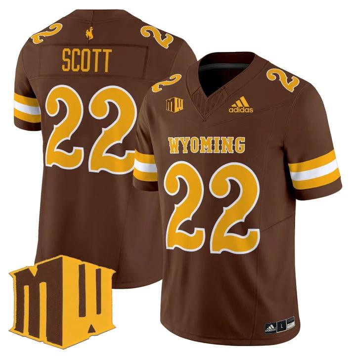 Sam Scott Jersey #22 Wyoming Cowboys 2025 Vapor Limited Stitched Brown by NCAA Football Jersey