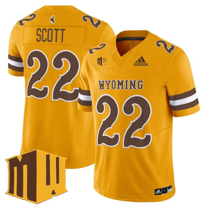 Sam Scott Jersey #22 Wyoming Cowboys 2025 Vapor Limited Stitched Gold by NCAA Football Jersey