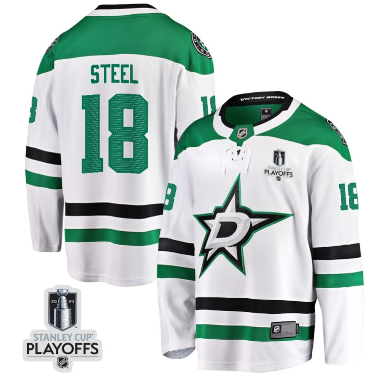 Sam Steel 18 Dallas Stars 2024 NHL Playoffs Patch Away Breakaway Jersey - Men by Hockey David