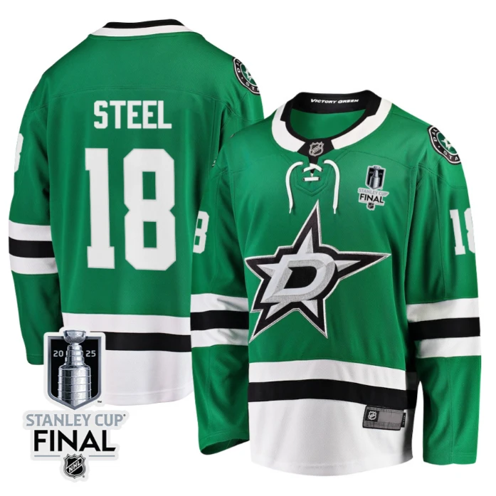 Sam Steel 18 Dallas Stars 2025 STANLEY CUP Final Patch Home Men Jersey Black by Hockey David