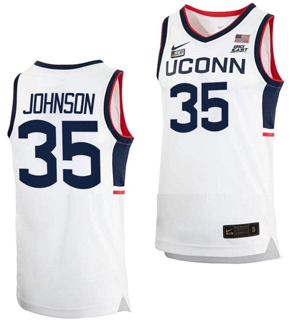 Samson Johnson Jersey UConn Huskies College Basketball White Replica #35 by My store basketball