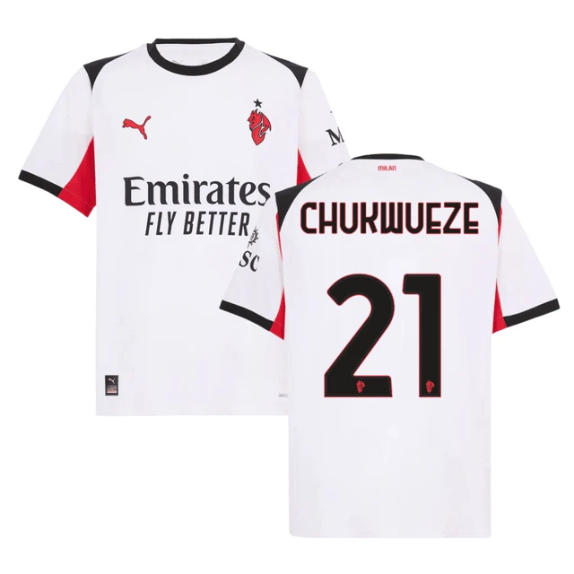 Samuel Chukwueze 21 AC Milan 2025-26 Away Men Jersey – White by Soccer Jersey