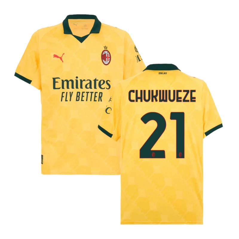 Samuel Chukwueze #21 AC Milan 2025-26 Third Men Jersey – Yellow by Soccer Jersey