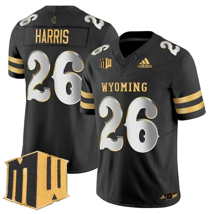 Samuel Harris Jersey #26 Wyoming Cowboys 2025 Gold Vapor Stitched by My Store NCAA Football Jerseys