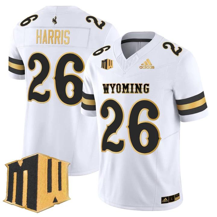 Samuel Harris Jersey #26 Wyoming Cowboys 2025 Gold Vapor Stitched by My Store NCAA Football Jerseys