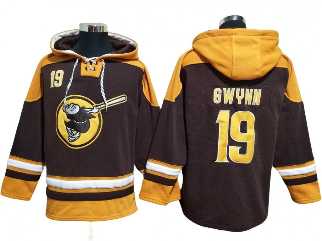 San Diego Padres #19 Tony Gwynn Brown Pullover Hoodie by Hoodie Pullover