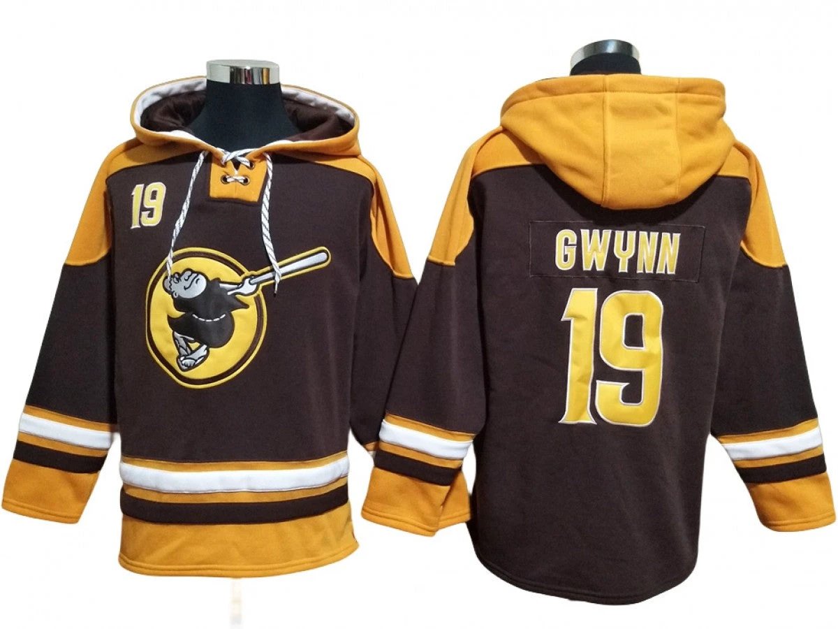 San Diego Padres #19 Tony Gwynn Brown Pullover Hoodie by Hoodie Pullover