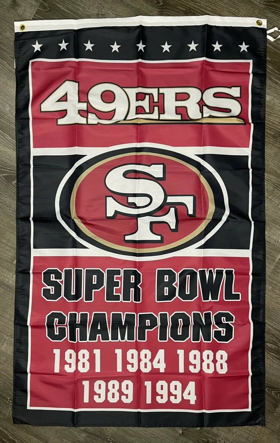 San Francisco 49ers Super Bowl Championship 3x5 Banner Man-Cave by flagsjustdoit
