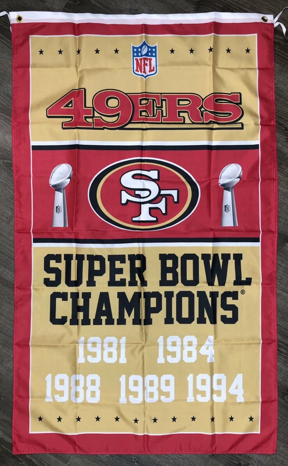 San Francisco 49ers Super Bowl Championship Flag 3x5 ft Banner Man-Cave Vertical by flagsjustdoit