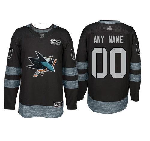 San Jose Sharks Black 1917-2017 100th Anniversary Stitched NHL Custom Jersey by Hockey David