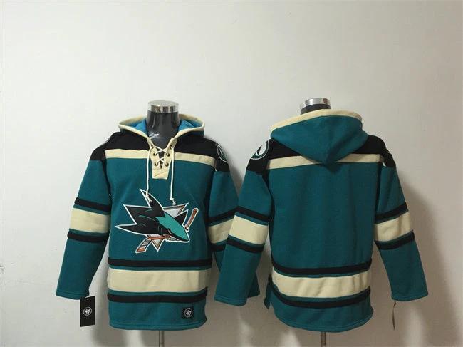 San Jose Sharks Blank Teal Lace-Up Pullover Hoodie by Hoodie Pullover