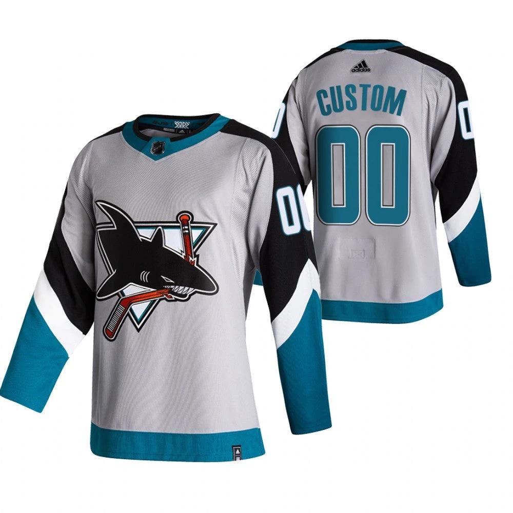 San Jose Sharks Custom Grey 2020-21 Reverse Retro Alternate NHL Jersey by Hockey David