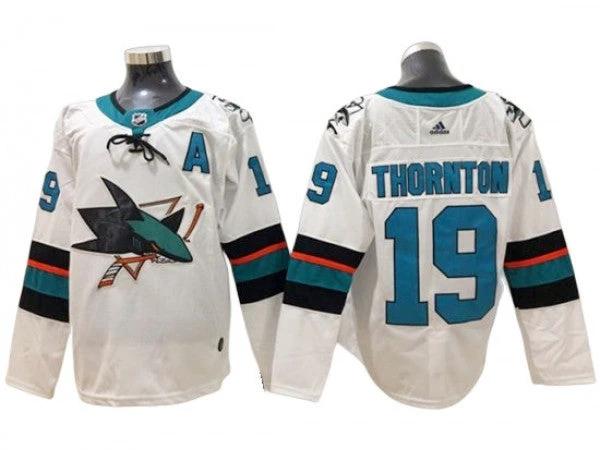 San Jose Sharks #19 Joe Thornton White Away Jersey by Hockey David