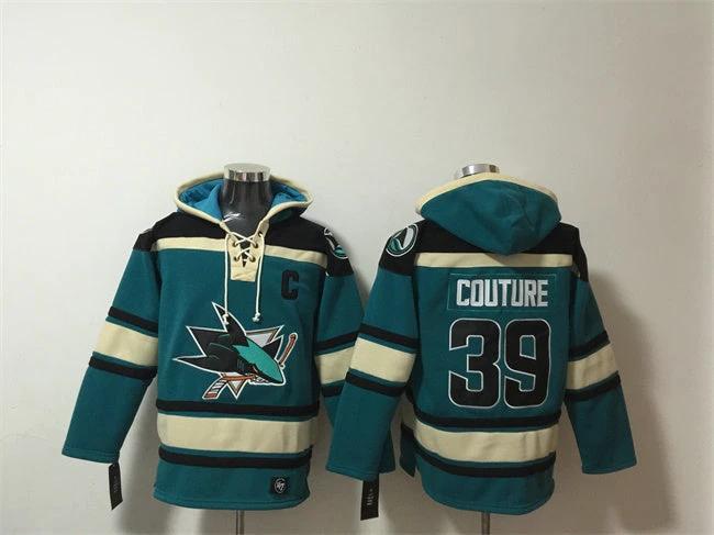 San Jose Sharks #39 Logan Couture Teal Lace-Up Pullover Hoodie by Hoodie Pullover