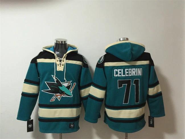 San Jose Sharks #71 Macklin Celebrini Teal Lace-Up Pullover Hoodie by Hoodie Pullover