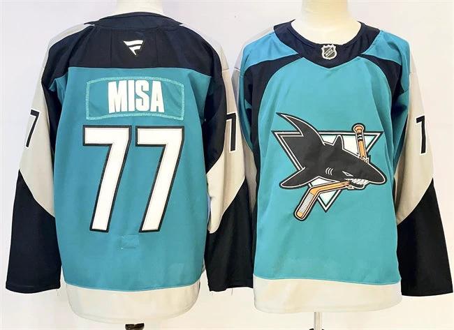 San Jose Sharks #77 Michael Misa Teal 2025 Alternate Stitched Hockey Jersey by Hockey David