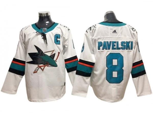 San Jose Sharks #8 Joe Pavelski White Away Jersey by Hockey David