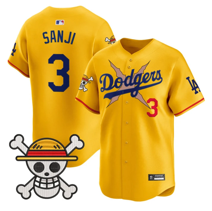 Sanji Jersey #3 Los Angeles Dodgers One Piece 2025 Vapor Limited Stitched Gold by My Store