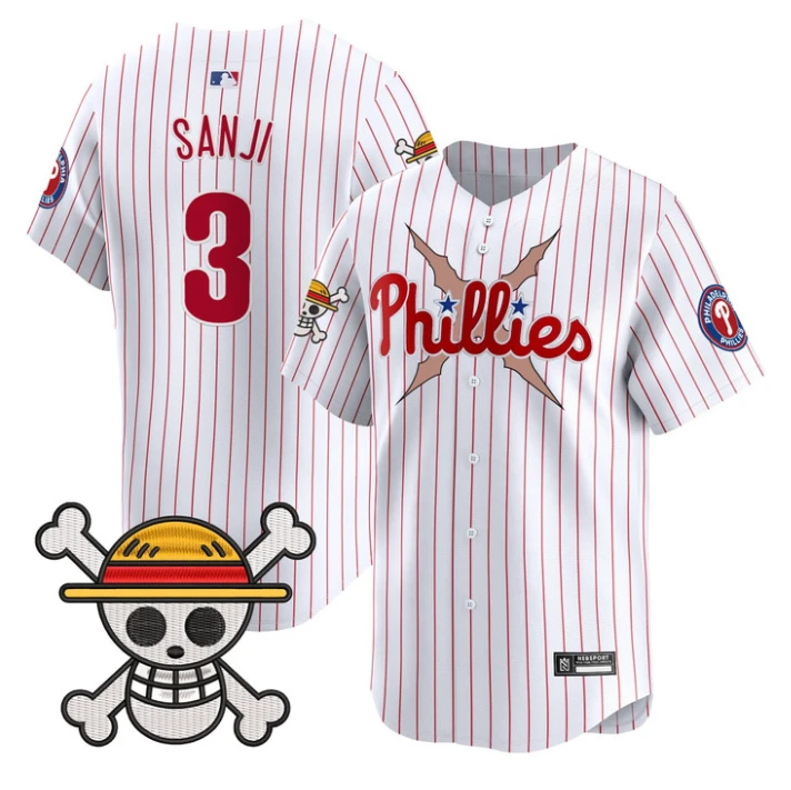 Sanji Jersey #3 Philadelphia Phillies One Piece 2025 Limited Stitched Stripes by My Store