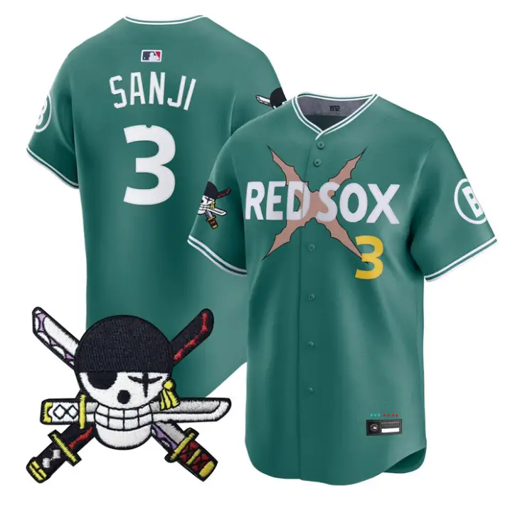 Sanji Jersey #3 Boston Red Sox One Piece Zoro Patch Premier Stitched by My Store