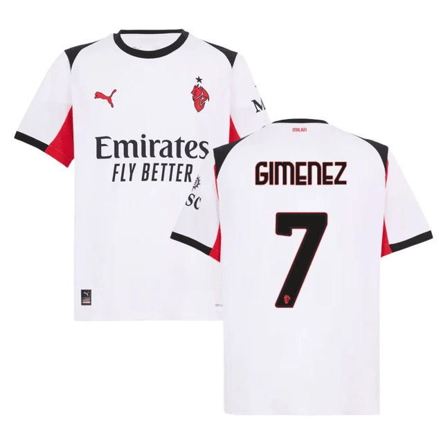 Santiago Gimenez 7 AC Milan 2025-26 Away Men Jersey – White by Soccer Jersey