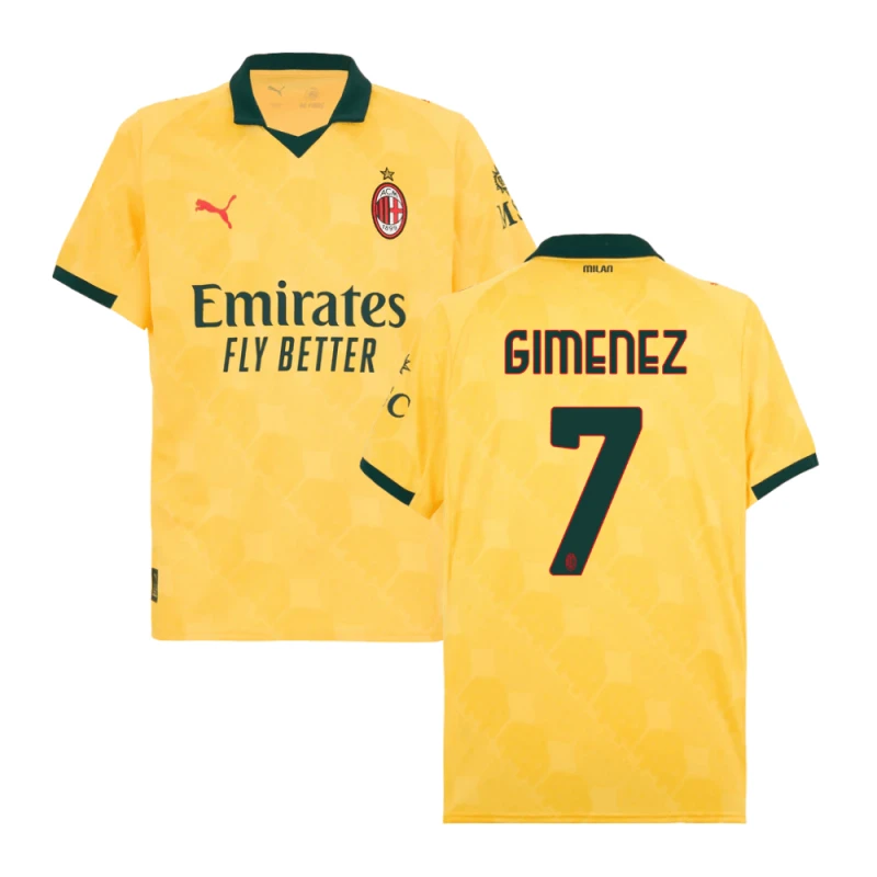 Santiago Gimenez #7 AC Milan 2025-26 Third Men Jersey – Yellow by Soccer Jersey