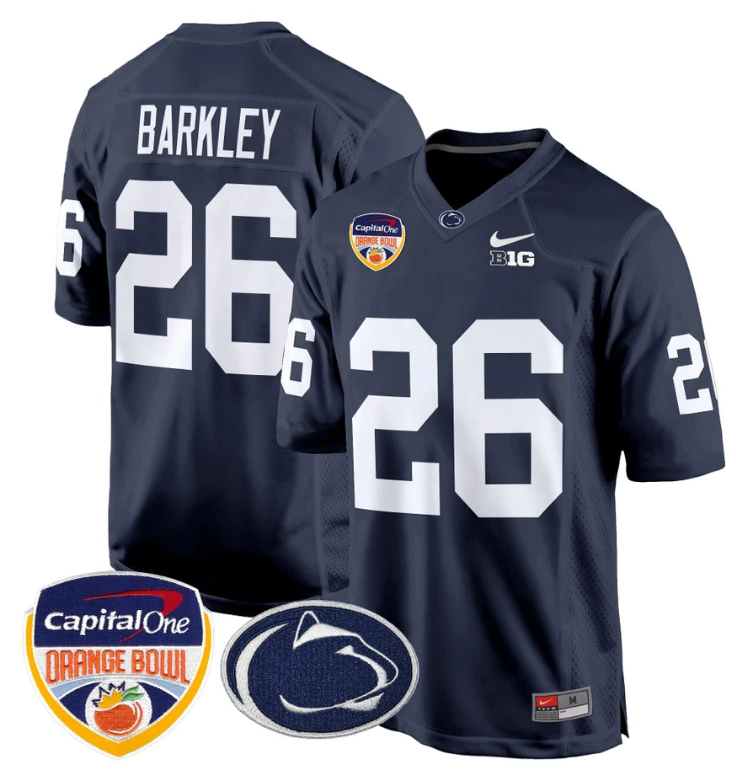 Saquon Barkley Jersey #26 Custom Penn State Orange Bowl Patch Navy by My Store