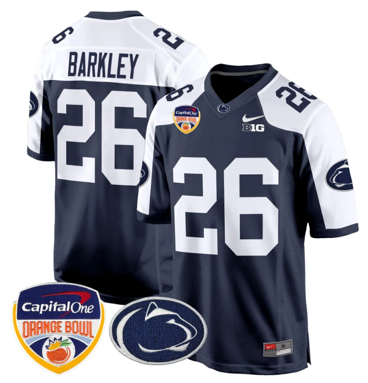 Saquon Barkley Jersey #26 Custom Penn State Orange Bowl Patch Navy Alternate by My Store