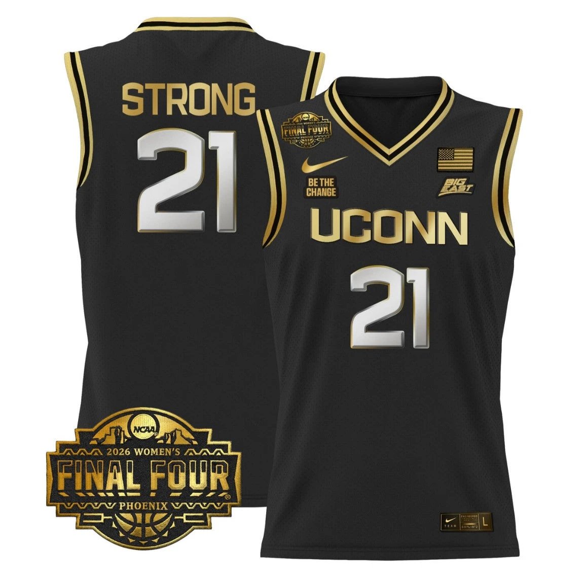 Sarah Strong Jersey #21 UConn Huskies 2026 Final Four Stitched Black Gold by My store basketball