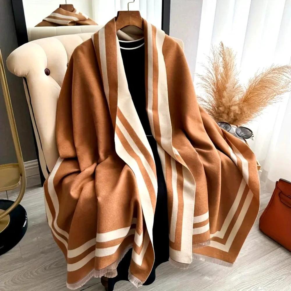 Savéra Striped Double-Sided Poncho Scarf by Casa & Beyond