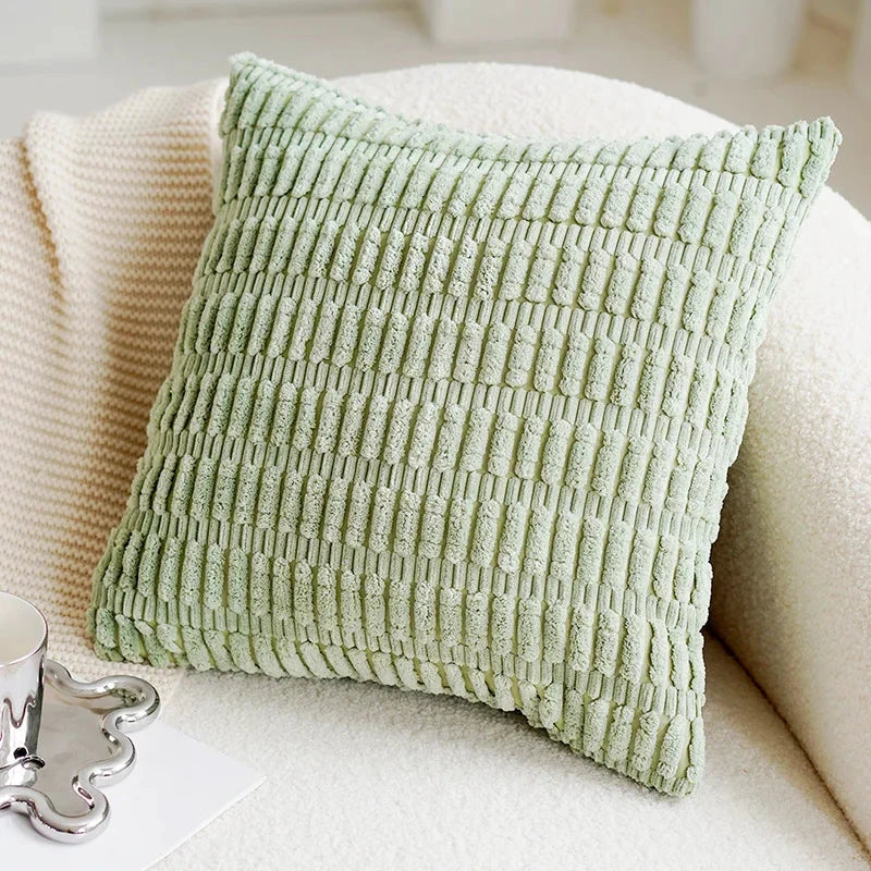 Green & Pink Tulip Embroidered Pillow Cover by Bowlift