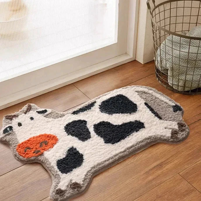 Mini Cow Fluffy Bath Mat by Bowlift