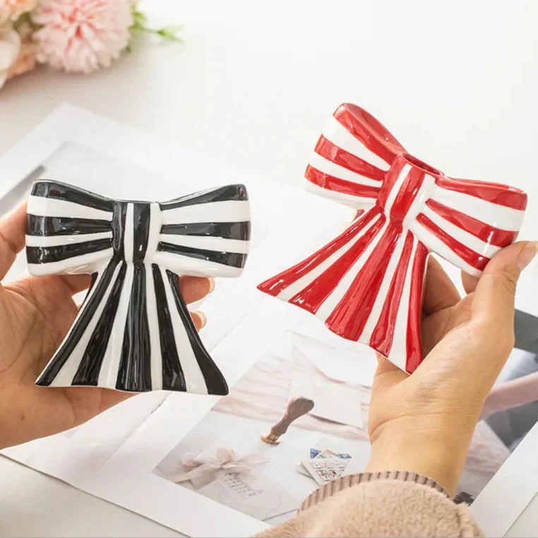 Classic Striped Bow Ceramic Candle Holder by Bowlift