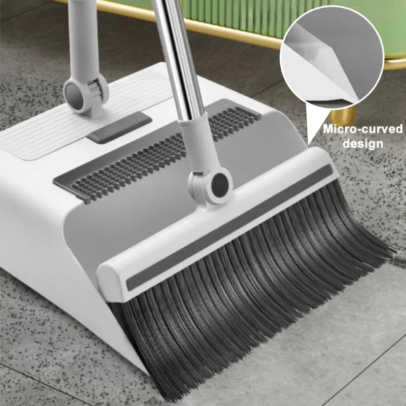 Cleanuvo 3-in-1 broom set | Broom with floor brush & stand-up scoop | Extra long handle & hair-repellent | Household cleaning set by BowLift