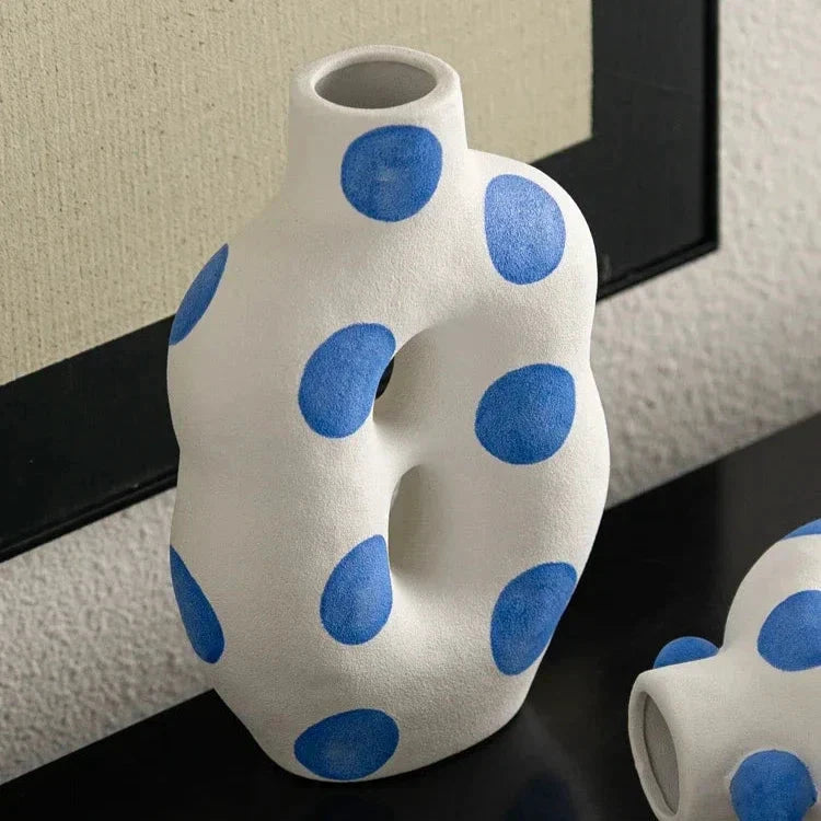 Blue Polka Dot Wonky Vase by Bowlift