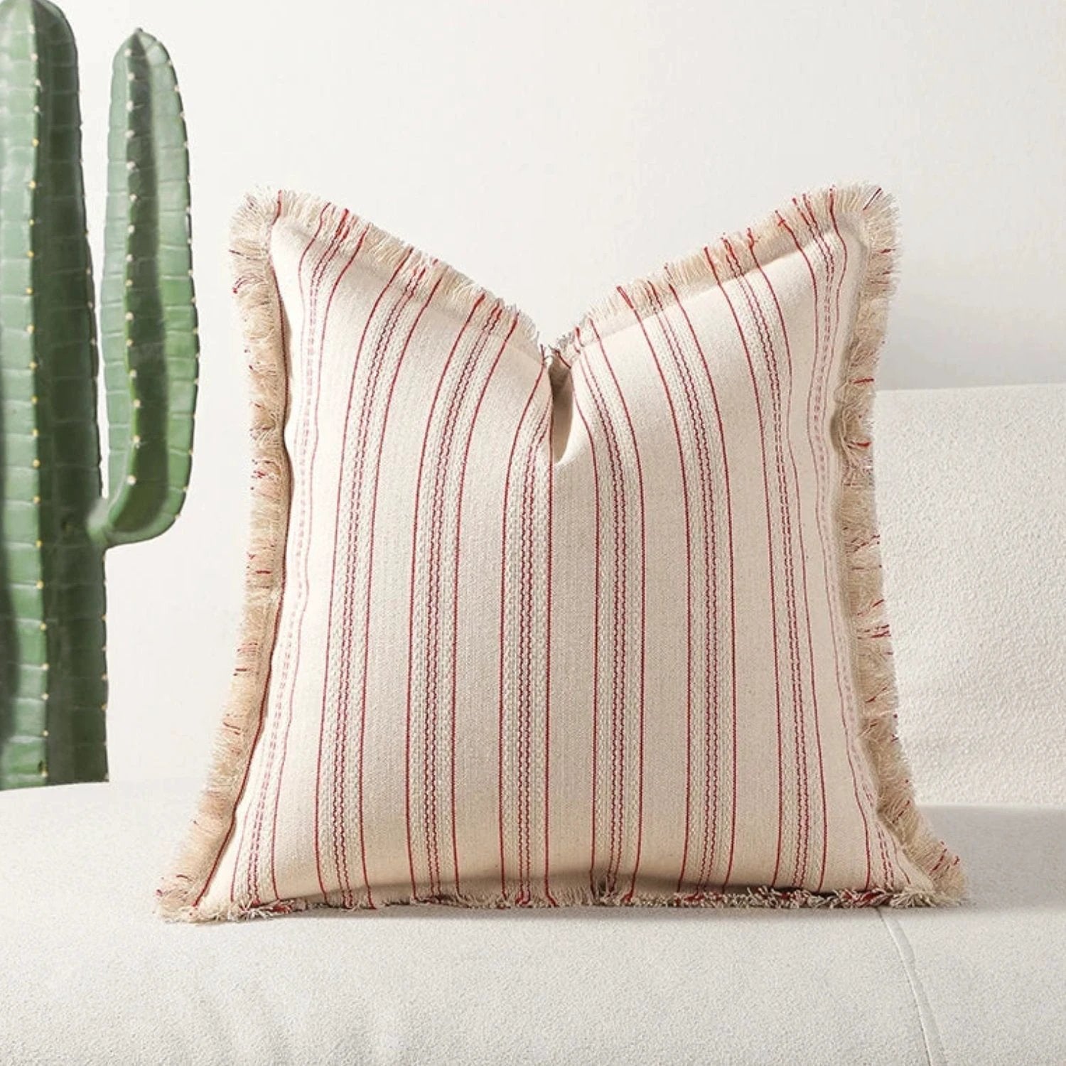 Scandi Stripe Textured Fringe Cushion Cover by Casa & Beyond