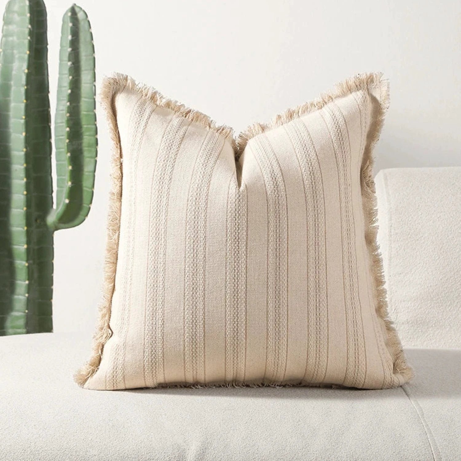 Scandi Stripe Textured Fringe Cushion Cover by Casa & Beyond