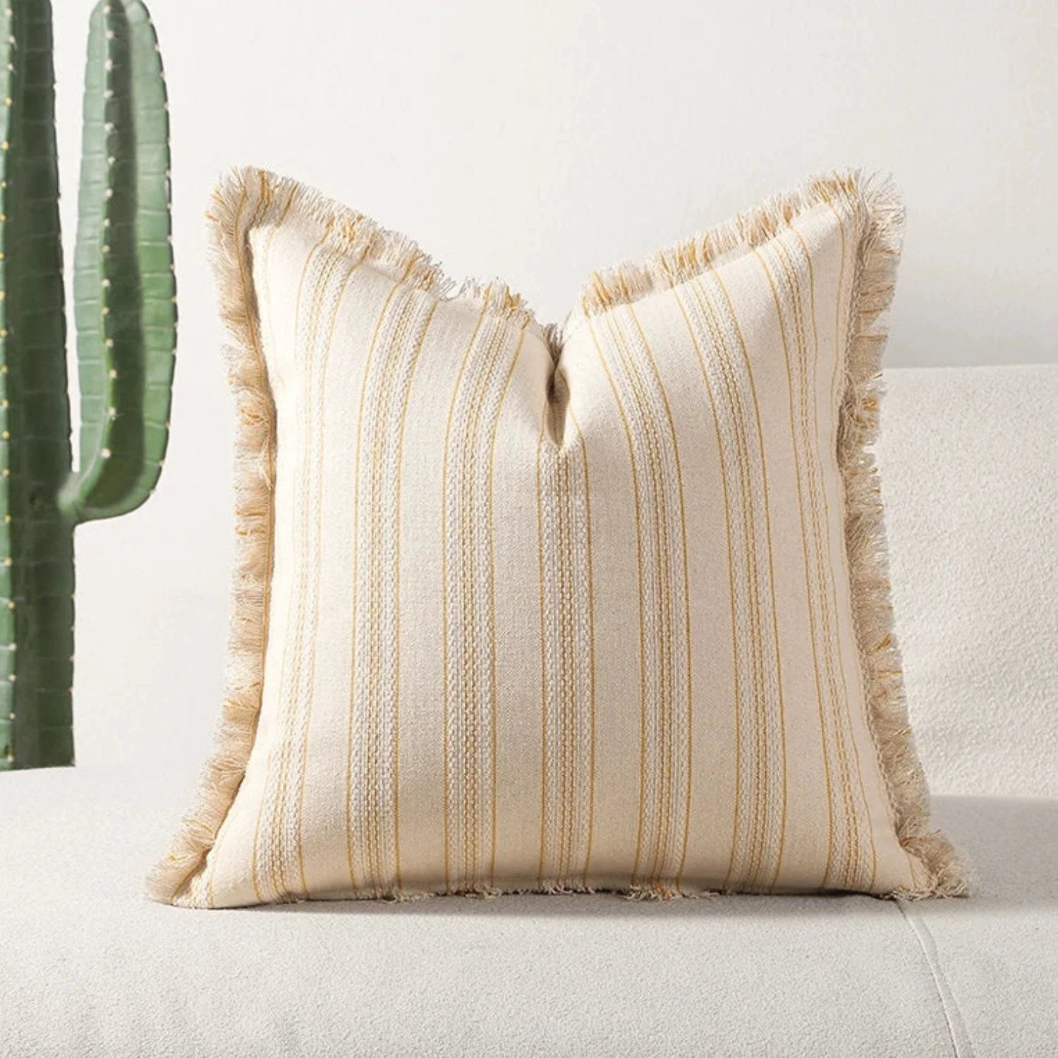 Scandi Stripe Textured Fringe Cushion Cover by Casa & Beyond