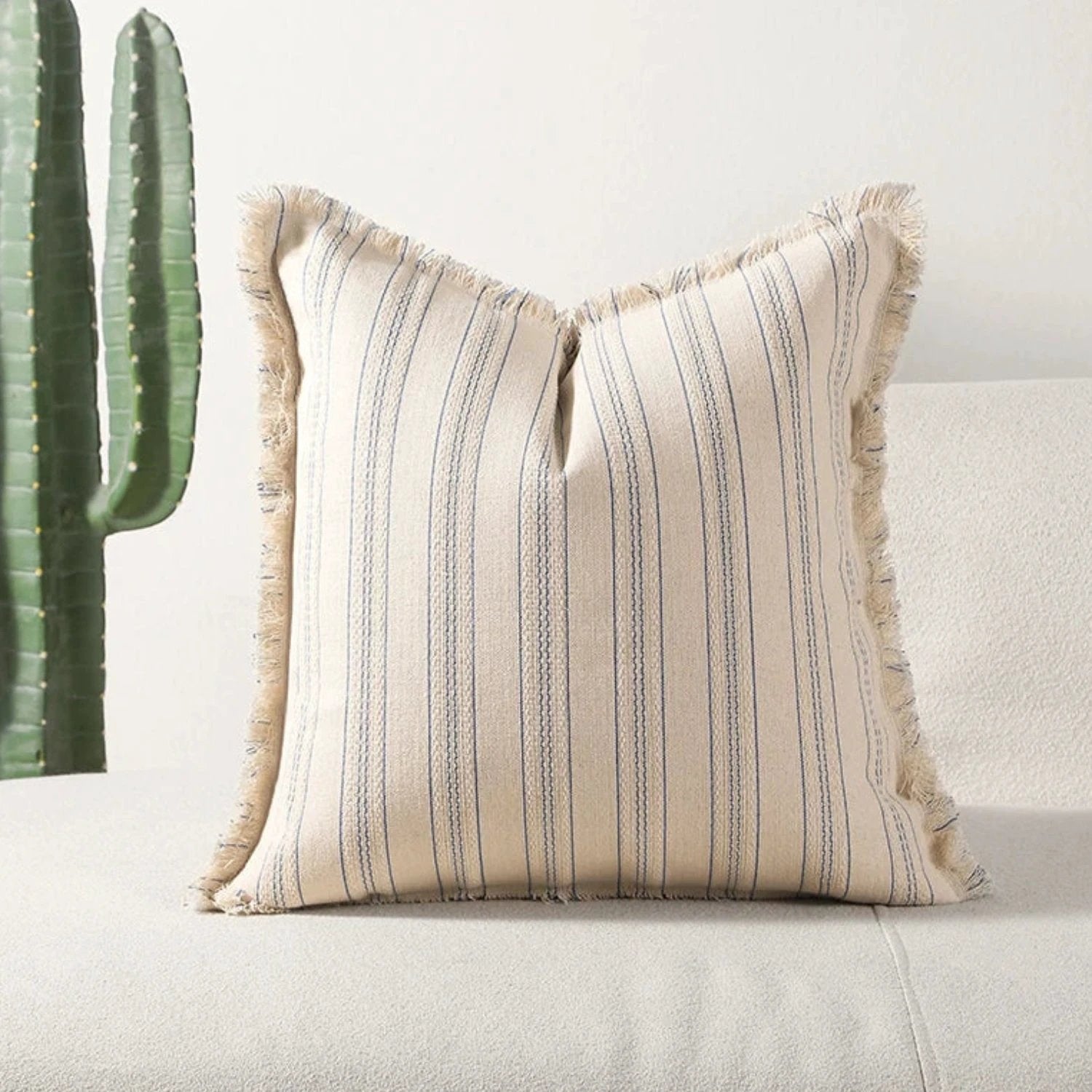 Scandi Stripe Textured Fringe Cushion Cover by Casa & Beyond