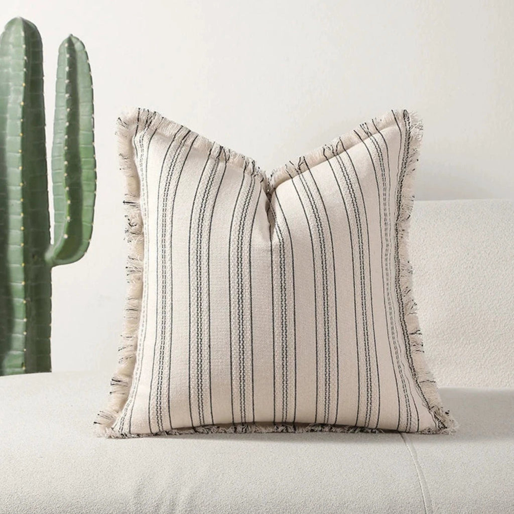 Scandi Stripe Textured Fringe Cushion Cover by Casa & Beyond