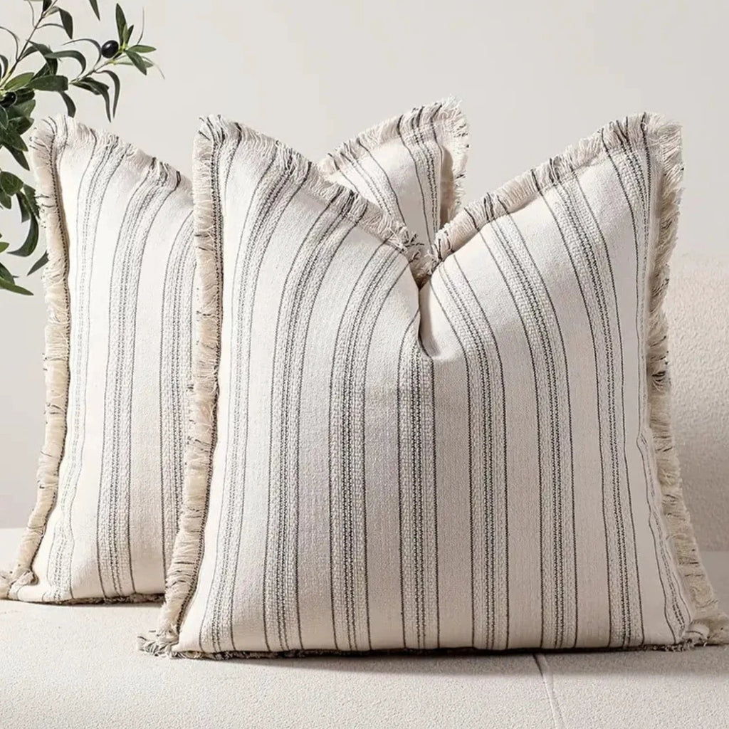 Scandi Stripe Textured Fringe Cushion Cover by Casa & Beyond