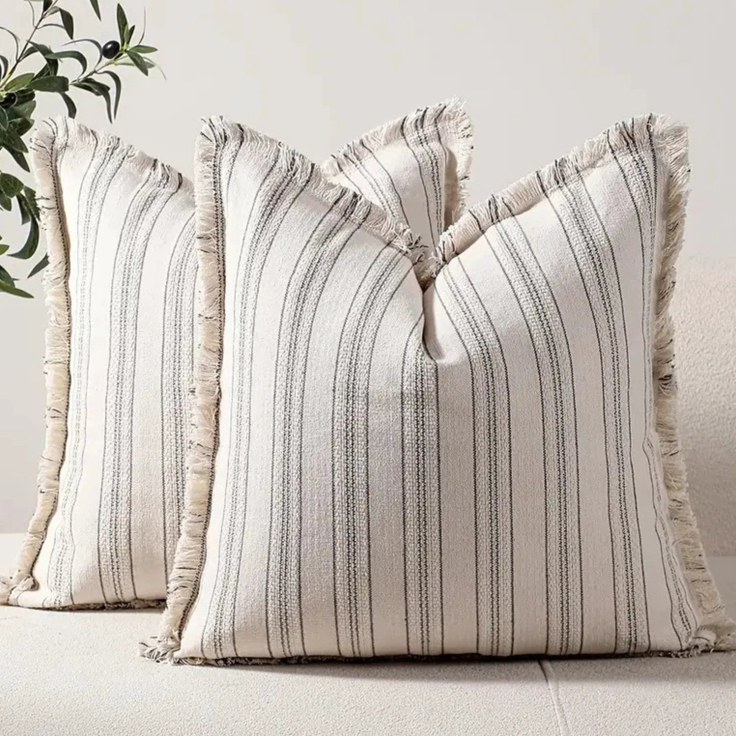 Scandi Stripe Textured Fringe Cushion Cover by Casa & Beyond
