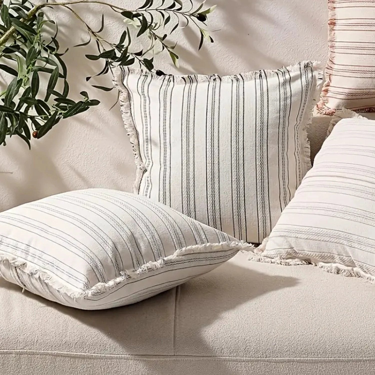 Scandi Stripe Textured Fringe Cushion Cover by Casa & Beyond