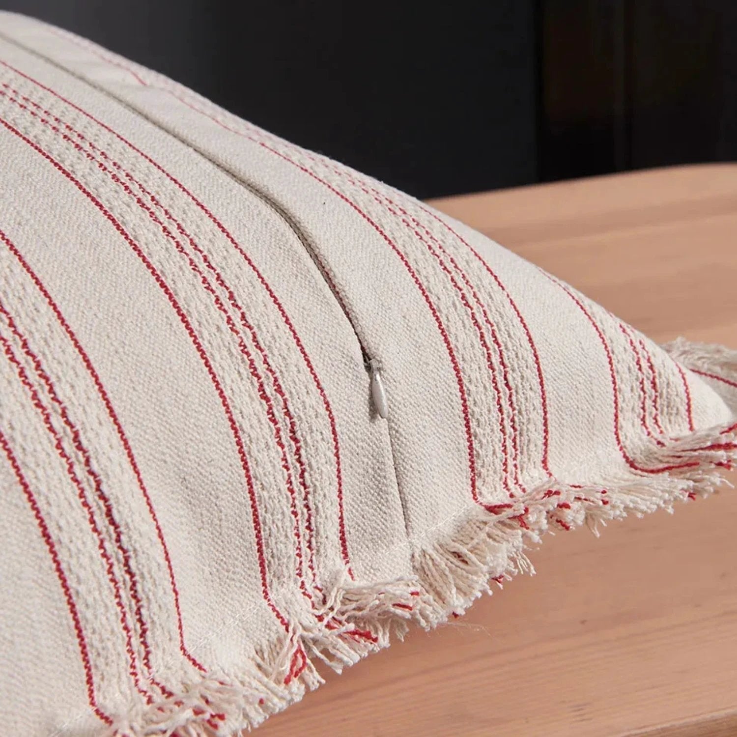 Scandi Stripe Textured Fringe Cushion Cover by Casa & Beyond
