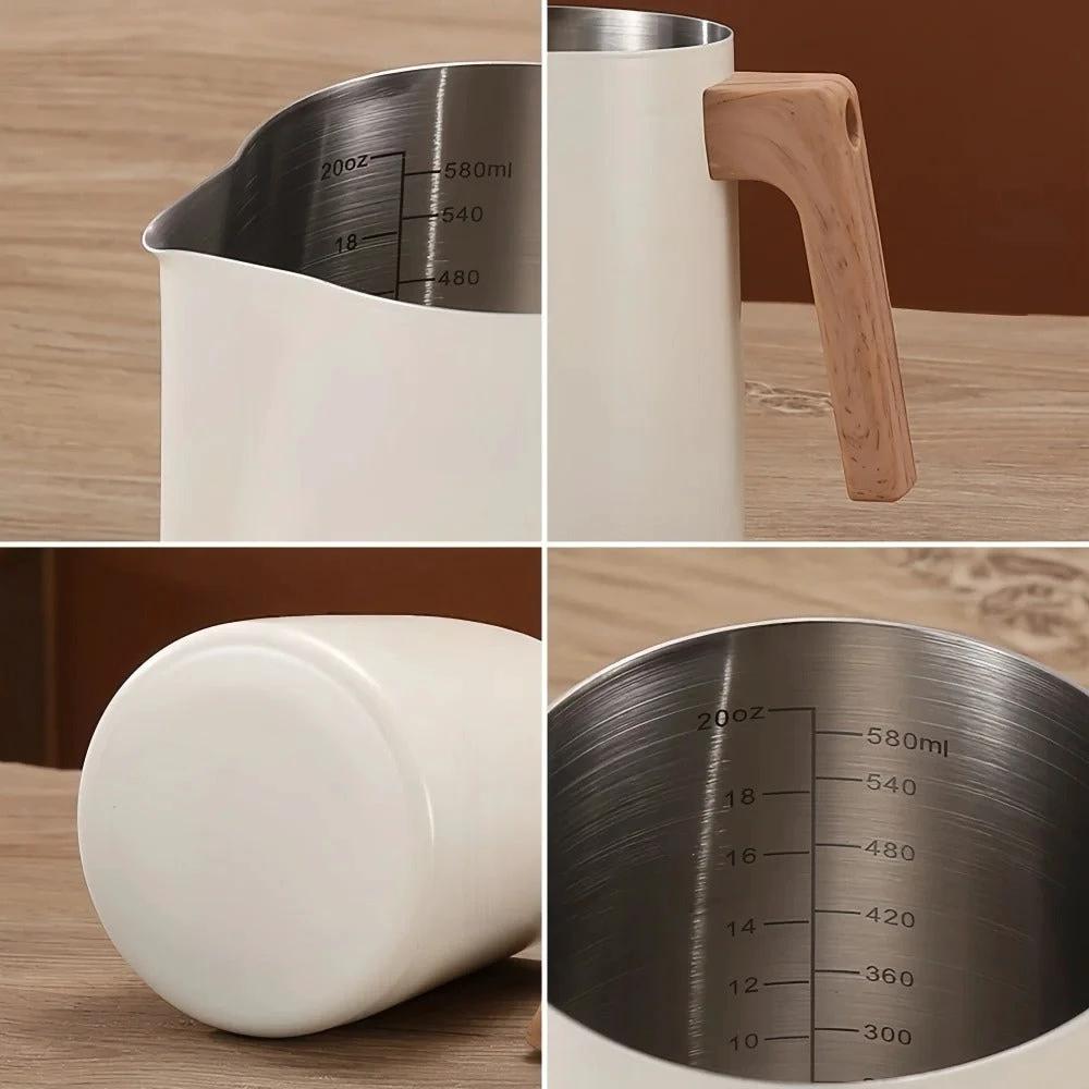 Scandinavian Wood Handle Stainless Milk Pitcher by Casa & Beyond